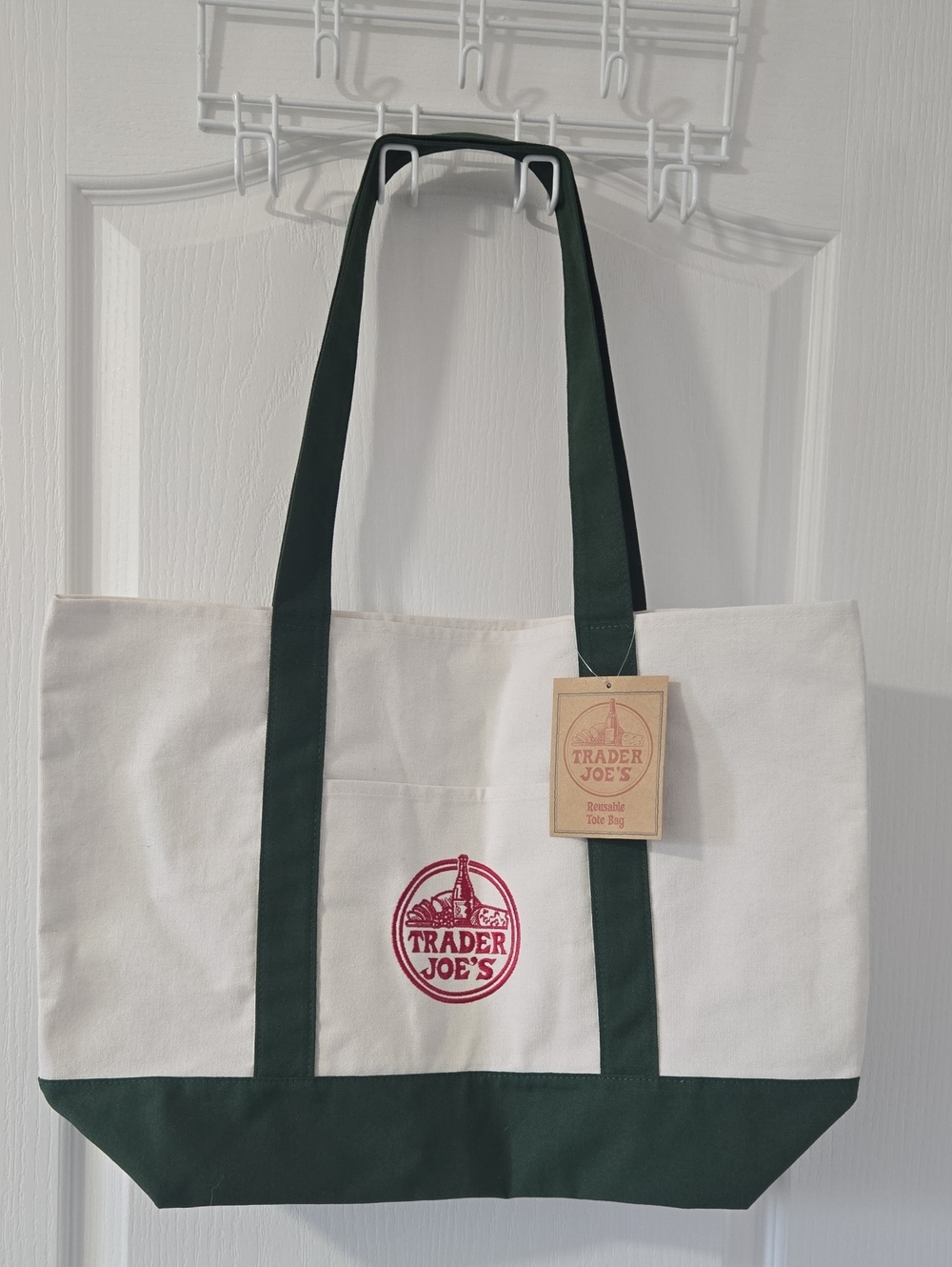 Trader Joe's Cream & Dark Green Canvas Tote